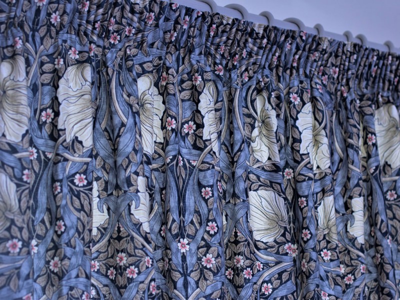 William Morris Pimpernel Blue Lined Curtain Pairs